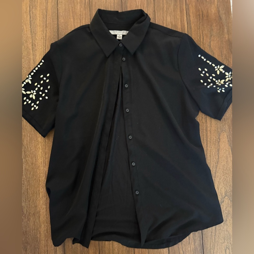 Black Short-Sleeve Embellished Shirt